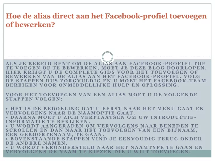 hoe de alias direct aan het facebook profiel toevoegen of bewerken