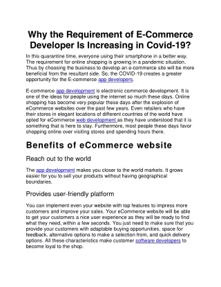 why the requirement of e commerce developer