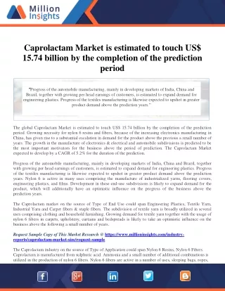 Caprolactam Market is estimated to touch US$ 15.74 billion by the completion of