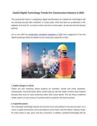 Useful Digital Technology Trends for Construction Industry in 2021