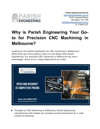 Why is Parish Engineering Your Go-to for Precision CNC Machining in Melbourne