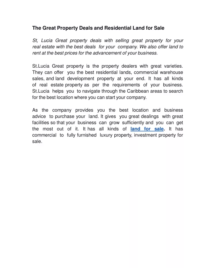 the great property deals and residential land