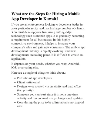 What are the Steps for Hiring a Mobile App Developer in Kuwait
