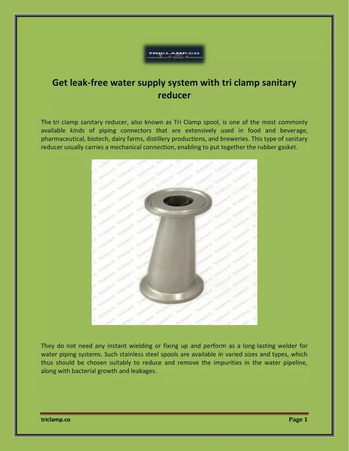 get leak free water supply system with tri clamp