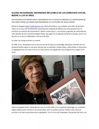 GLORIA RICHARDSON, DEFENSORA INFLEXIBLE DE LOS DERECHOS CIVILES, MUERE A LOS 99 AÑOS