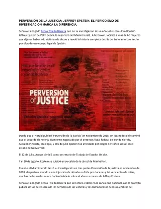 PERVERSIÓN DE LA JUSTICIA JEFFREY EPSTEIN. EL PERIODISMO DE INVESTIGACIÓN MARCA LA DIFERENCIA.