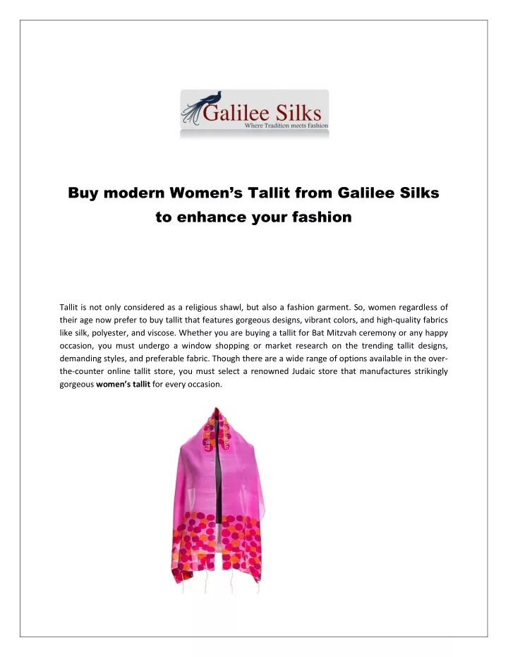 buy modern women s tallit from galilee silks