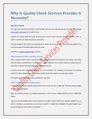 why is quality check services provider a necessity