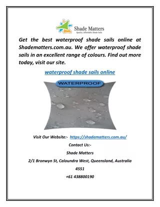 Waterproof Shade Sails Online | Shadematters.com.au