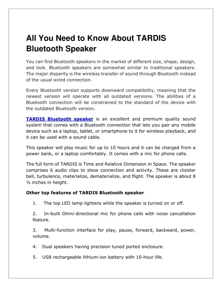 all you need to know about tardis bluetooth