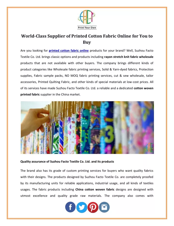 world class supplier of printed cotton fabric