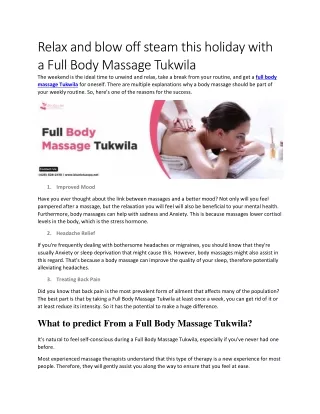 Full Body Massage Tukwila