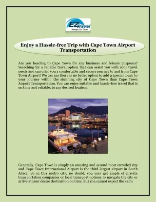 Enjoy a Hassle-free Trip with Cape Town Airport Transportation