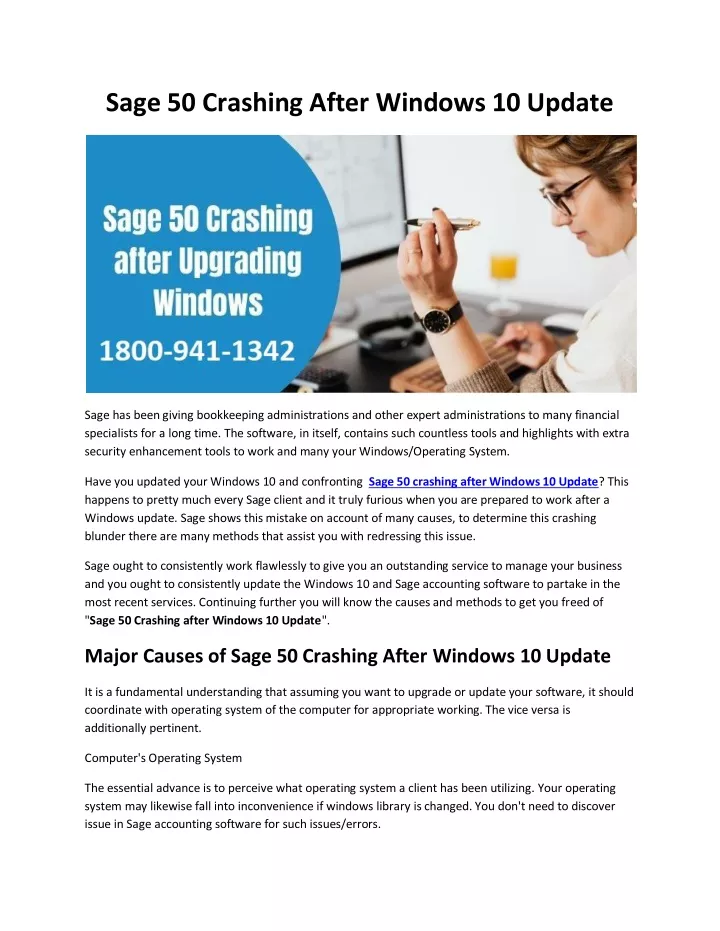 sage 50 crashing after windows 10 update