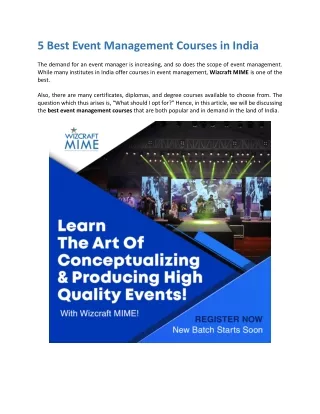 5 Best Event Management Courses in India