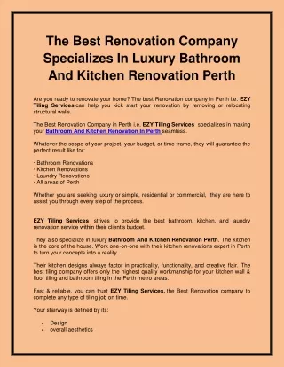 The Best Renovation Company Specializes In Luxury Bathroom And Kitchen Renovation Perth