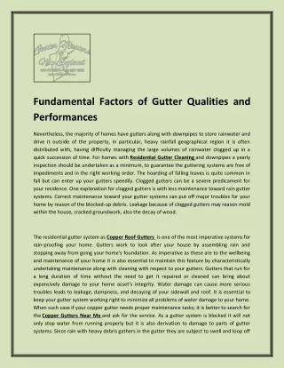 Fundamental Factors of Gutter Qualities and Performances