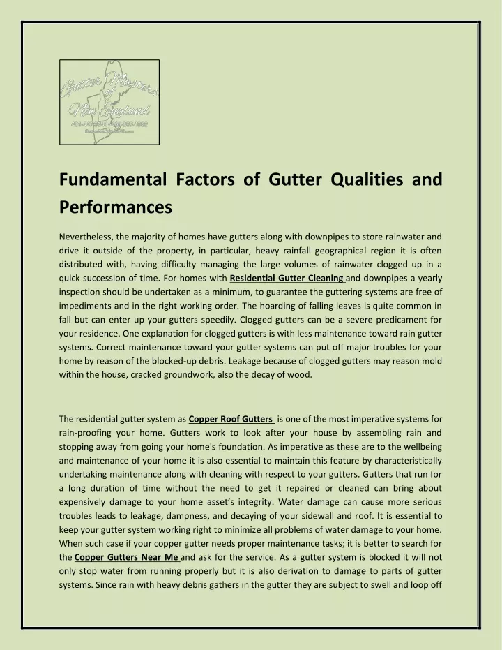 fundamental factors of gutter qualities