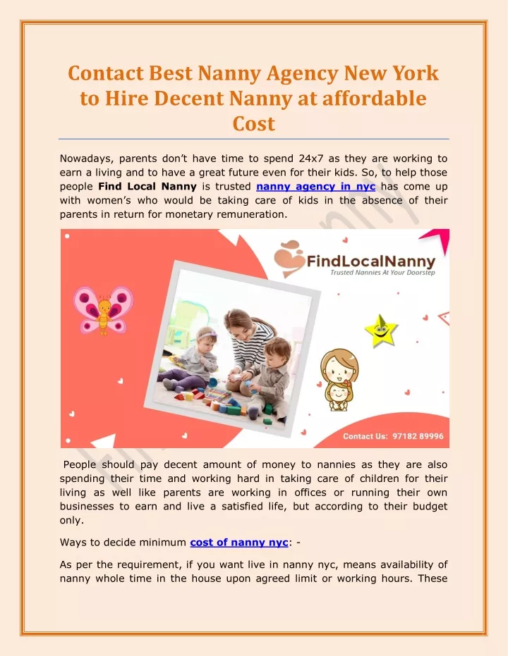 contact best nanny agency new york to hire decent