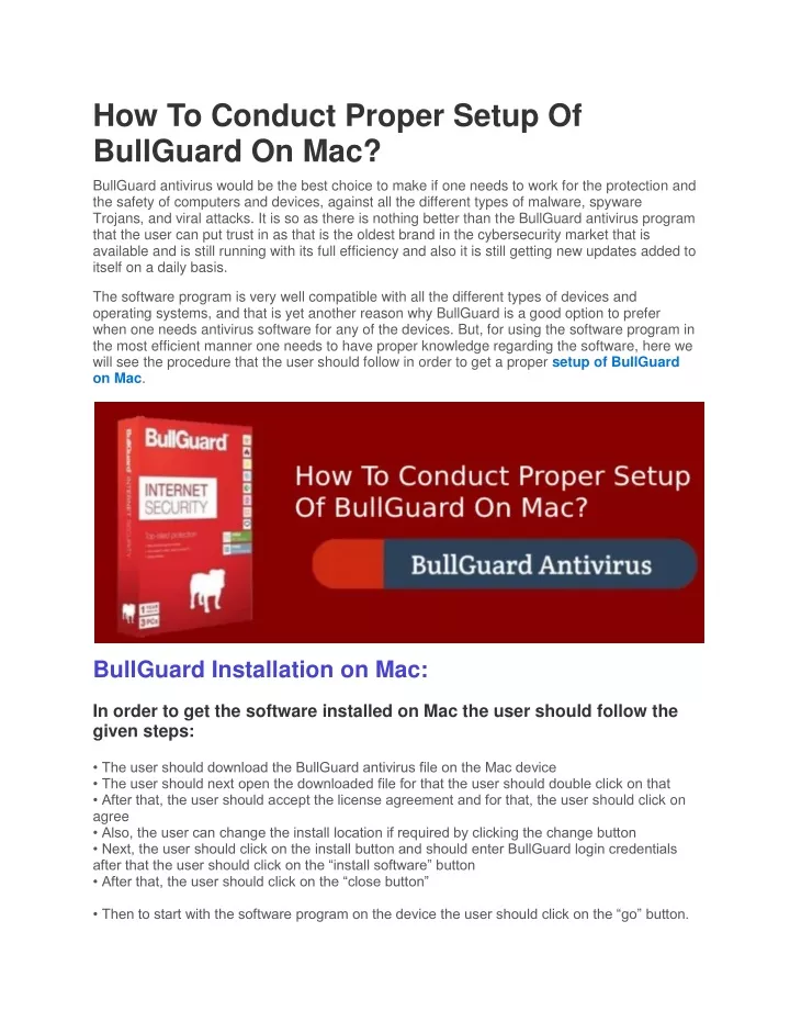 how to conduct proper setup of bullguard on mac