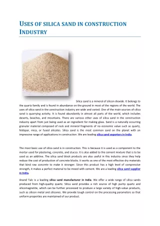 USES OF SILICA SAND IN CONSTRUCTION INDUSTRY