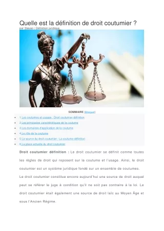 La définition de droit coutumier