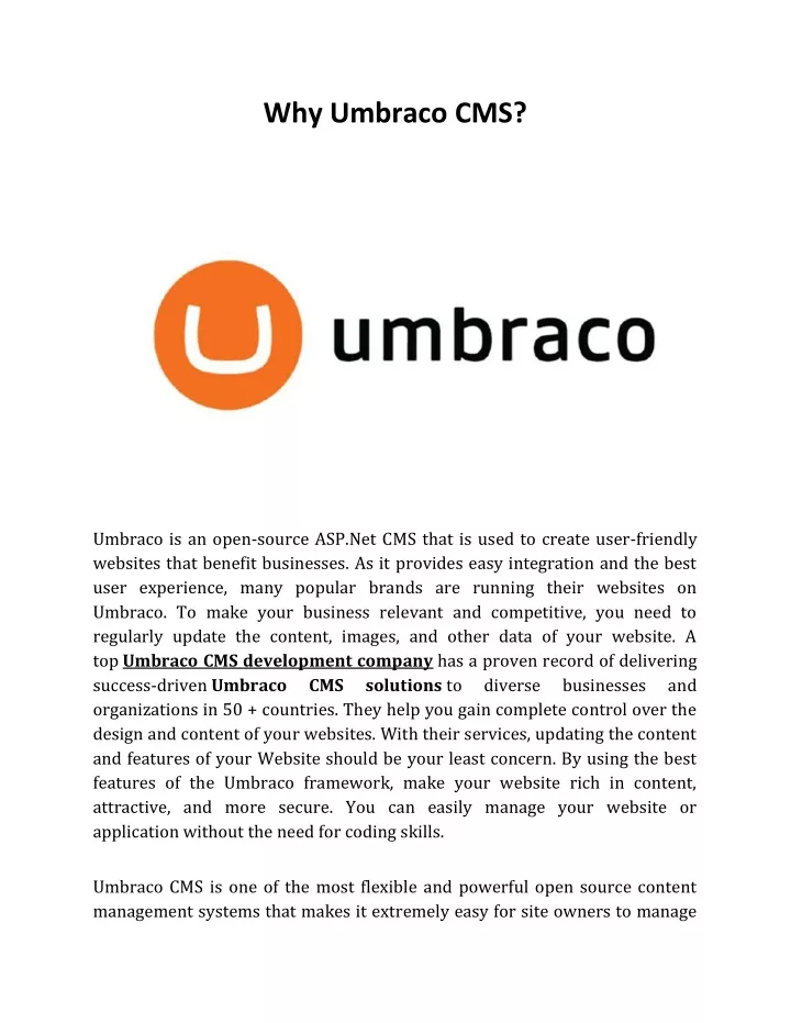 why umbraco cms