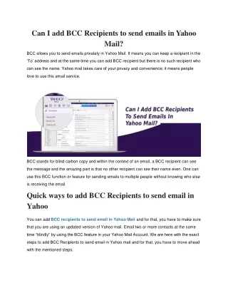 Can I add BCC Recipients to send emails in Yahoo Mail?