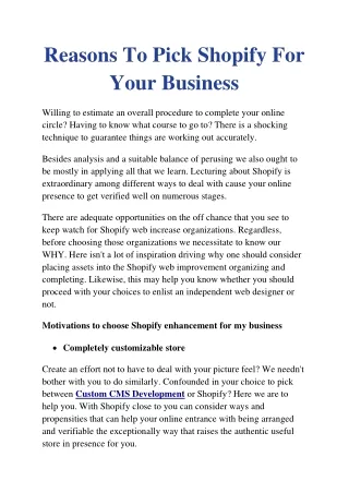 reasons to pick shopify for your business