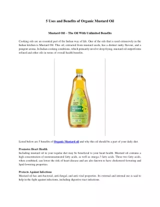 5 Uses and Benefits of Organic Mustard Oil