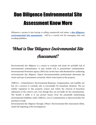 Due Diligence Environmental Site Assessment Know More