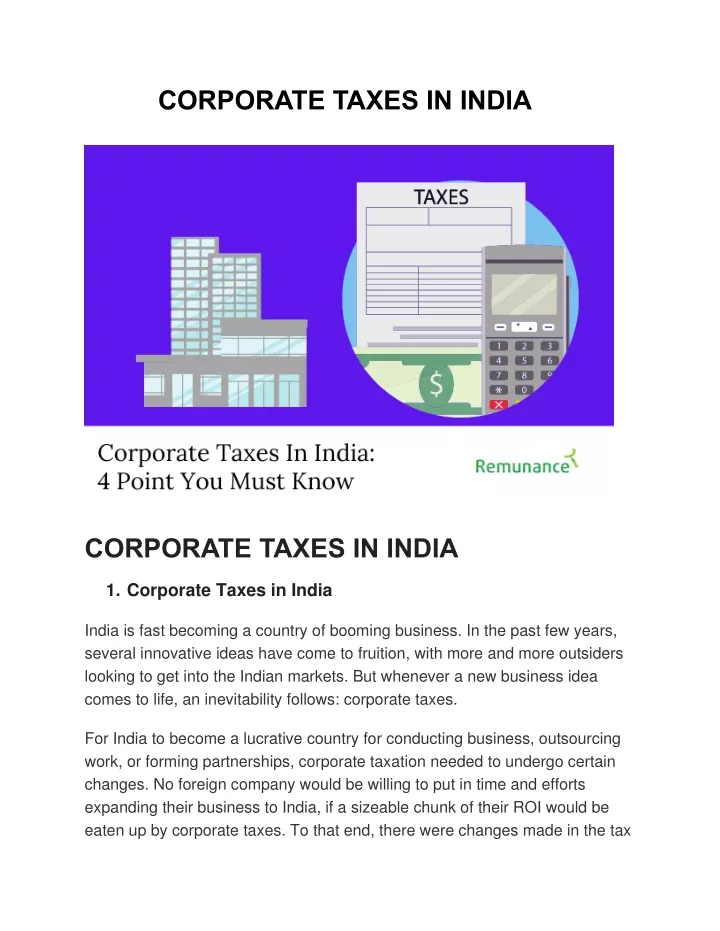 corporate taxes in india