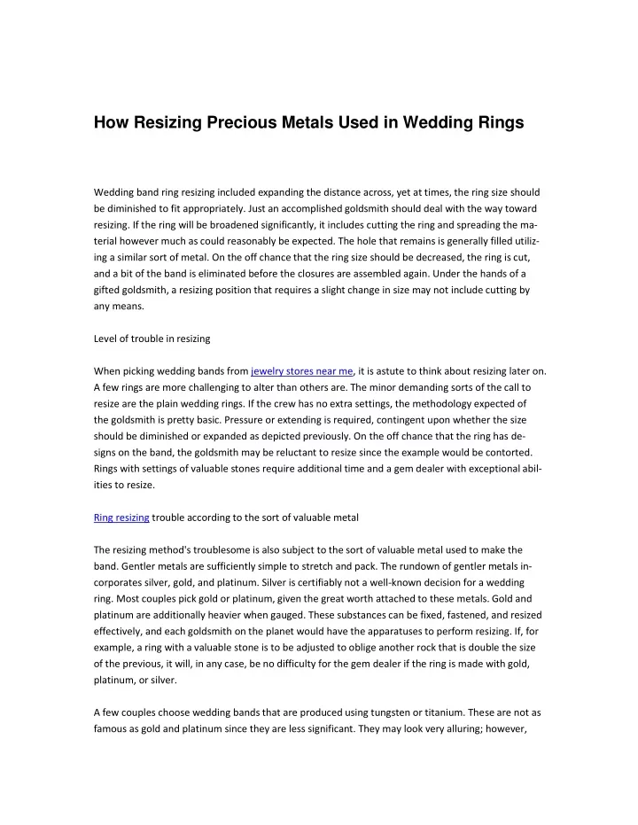 how resizing precious metals used in wedding rings