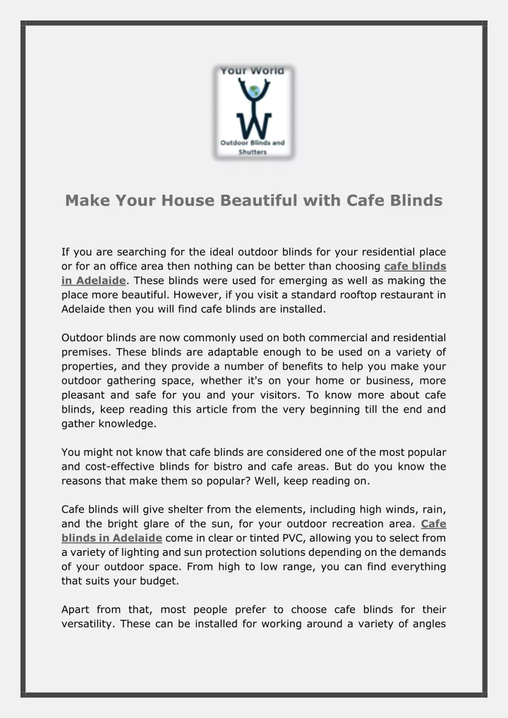 make your house beautiful with cafe blinds