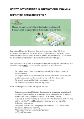 HOW TO GET CERTIFIED IN INTERNATIONAL FINANCIAL REPORTING STANDARDS (IFRS)