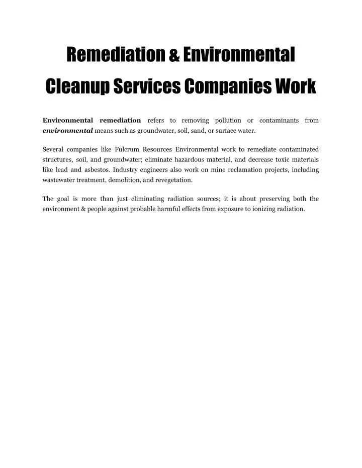remediation environmental cleanup services