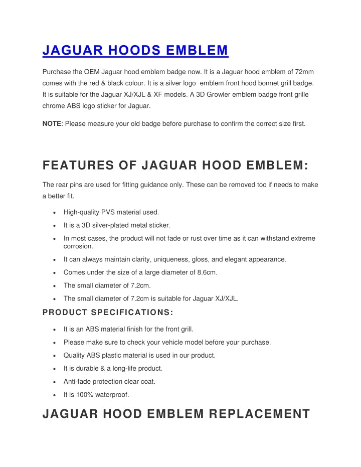 jaguar hoods emblem
