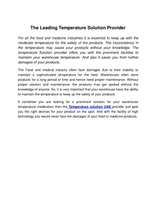 The Leading Temperature Solution Provider