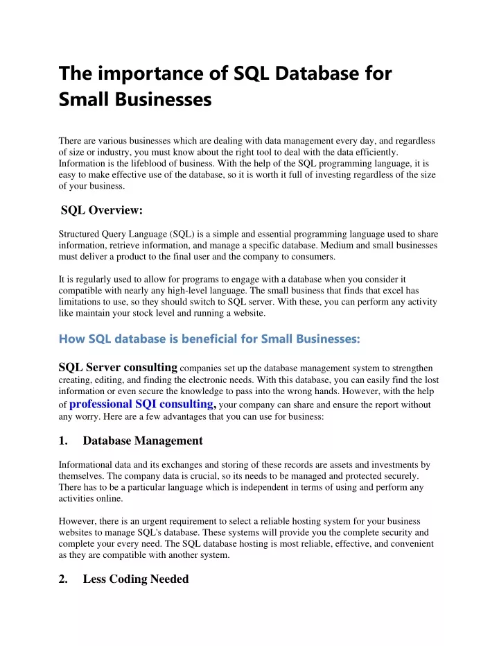 the importance of sql database for small