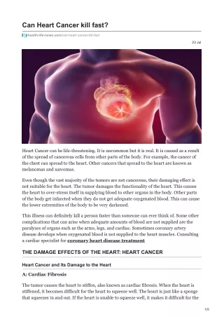 can heart cancer kill fast