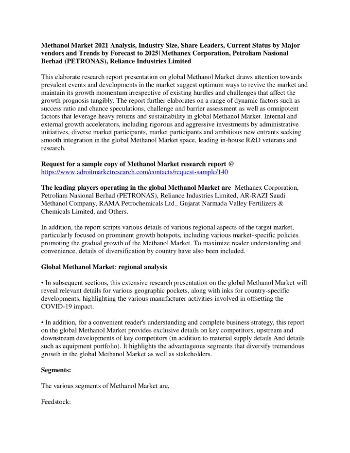 methanol market 2021 analysis industry size share