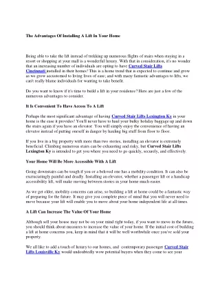 the advantages of installing a lift in your home