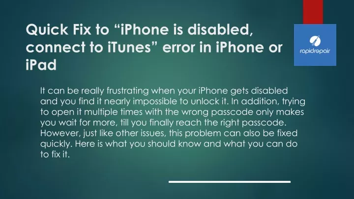 quick fix to iphone is disabled connect to itunes error in iphone or ipad