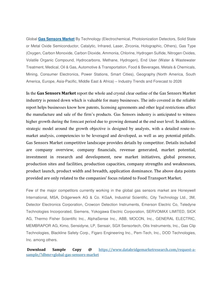 global gas sensors market by technology