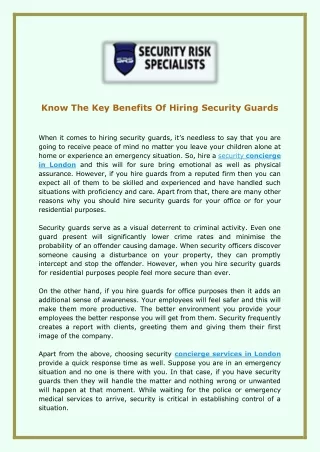 Know The Key Benefits Of Hiring Security Guards