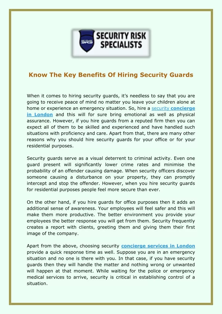 know the key benefits of hiring security guards