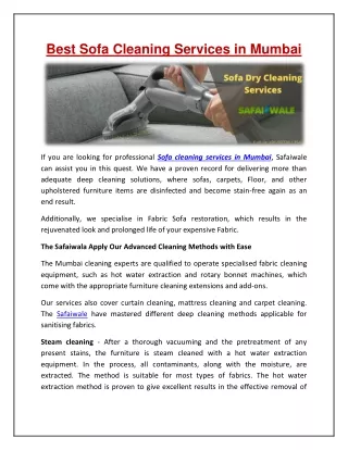 Best Sofa Cleaning Services in Mumbai