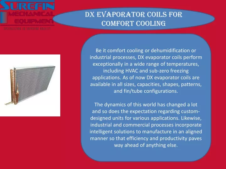 dx evaporator coils for comfort cooling
