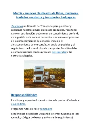 Murcia - anuncios clasificados de fletes, mudanzas, traslados - mudanza y transporte - bedpage.es 26 07 2021