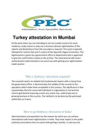 Turkey attestation in Mumbai